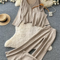 SINGREINY Lazy Knitwear Autumn Suits Simple Loose Pullover+Halter Mini Tank Top+Wide Leg Pants Women Sensual Sweater 3Pcs Sets