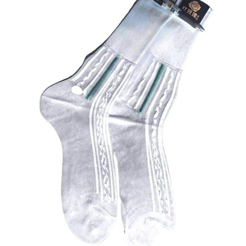 Men's Ultra-Thin Sheer Nylon Stockings Jacquard Elastic Mid-Tube Transparent Breathable Business Socks Good Quality Sexy
