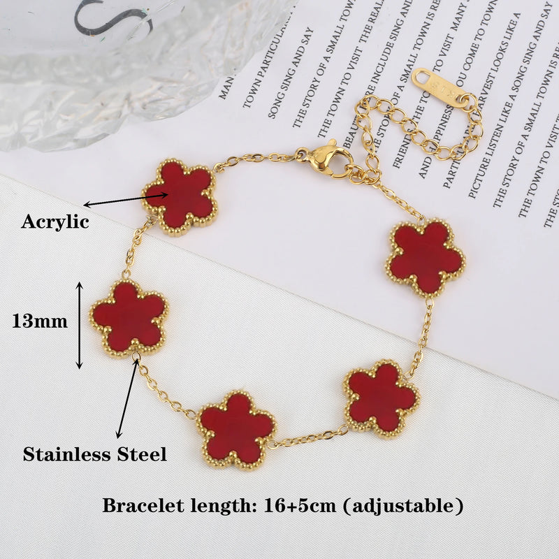 Light Luxury Stainless Steel Hot Sale Black and White Shell Five Leaf Flower Bracelet Simple Woman Fashion Daily Party Jewelry C