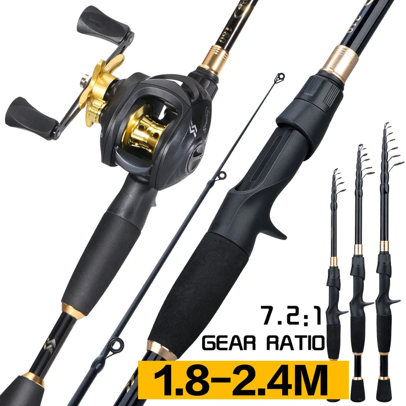 Sougayilang Casting Fishing Rod Combo High Carbon Telescopic Rod and Baitcasting Reel with Lure Line Max Drag 8kg for Bass Trout