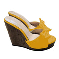 SHOFOO Women's Fashion High-Heeled Slippers Suede Bow Design Black/White 12cm Heel Height Comfortable Slip-On Shoes Wedges shoes