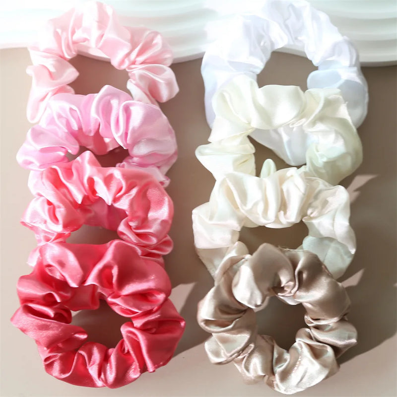 8Pcs/set Bright Color Silk Hair Scrunchies Women Y2K Solid Color Elastic Hair Bands Ponytail Holders Hair Rope Hair Accessories