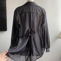 Tie Back Button Down Shirt Women Semi Sheer Chiffon Long - View 8 | SAMAG