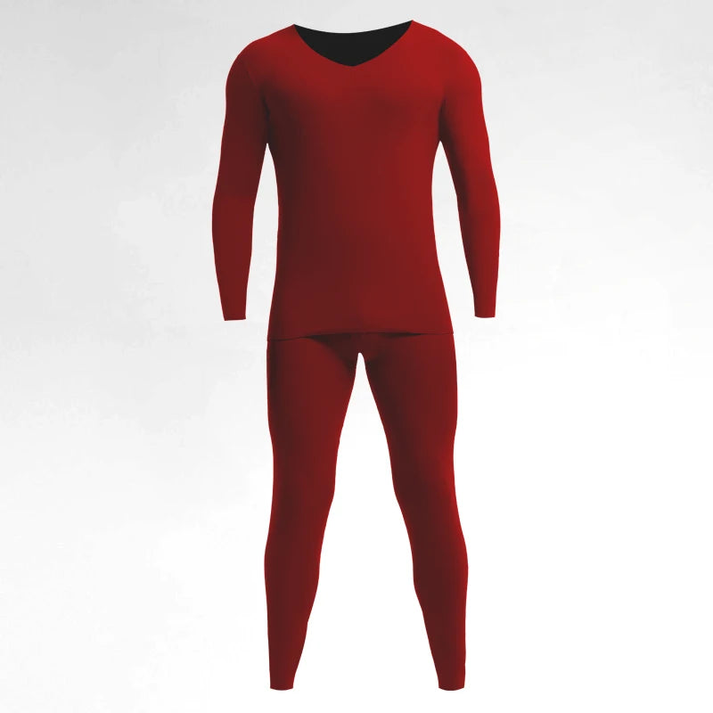 Men's Thermal Underwear Set, Fleece-Lined and Thickened, Basic Seamless Cotton Base Layer Top and Bottom for Autumn and Winter