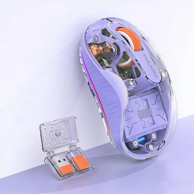 Rechargeable Wireless Mouse Bluetooth Three-Mode Transparent Luminous Ergonomic Silent Magnetic Doll Mouse for Office Laptop