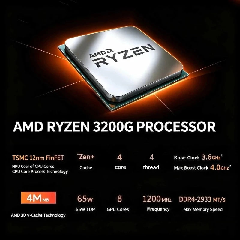 AMD Ryzen 3 3200G 4-Core 4-Thread 4.0GHz Boost AM4 Radeon Vega 8 Graphics CPU. Built-in GPU for gaming without a discrete card