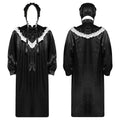 Men Satiny Gothic Victorian Nightgown Robe with Hat Set Lace Trim Long Sleeve Sleep Dress And Lace-up Bonnet for Pajamas Party