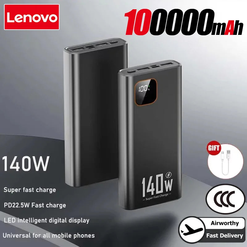 Lenovo 140W 50000mAh Ultra Capacity Power Bank Super Fast Charging CCC Portable Battery Charger For IPhone Samsung 2026 New