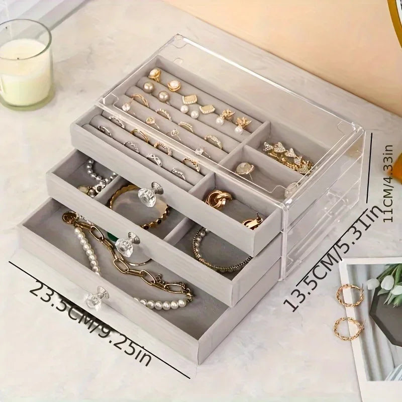 3-Tier Dust-Proof Acrylic Jewelry Organizer Box, Elegant Modern Rectangular Tabletop Display Case  jewelry boxes and packaging