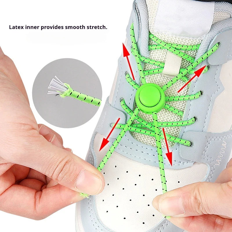 1 Pair Elastic Shoelaces Kit with Push Button Lock Stretch No Tie Shoe Laces for Running Sneakers Sports Shoes Adults Kids