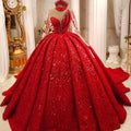 Red Ball Gown Wedding Dresses Beaded Crystals Pearls Lace - View 6 | SAMAG