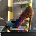 Women Full Diamond High Heel Pumps Rhinestone Pointed Toe Stiletto Heel Bling Bling Luxury Brand Colorful Crystal Wedding Shoes