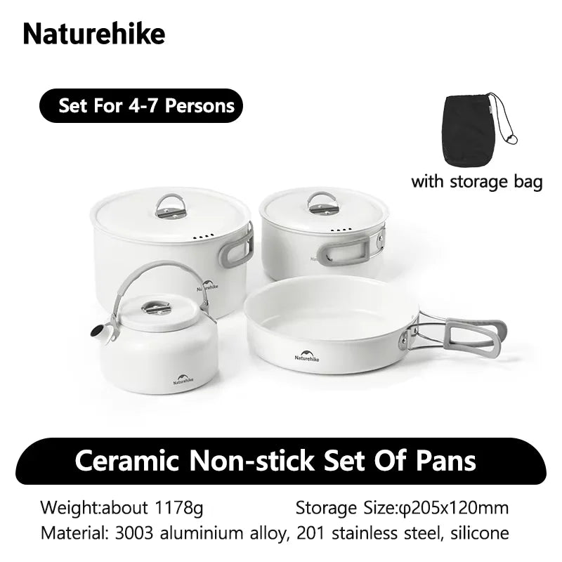 Naturehike Camping Cookware Non-Stick Set Of Pots Outdoor Portable Tableware Kettle Frying Pan Cookset Kitchen Utensils