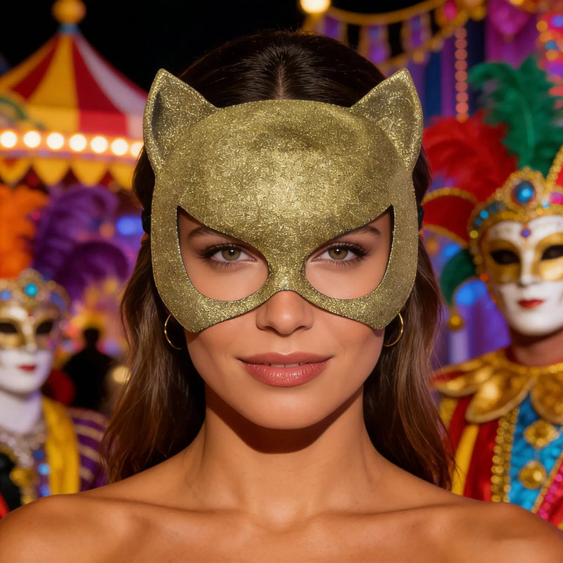 Masquerade Mask Fashion Party Rave Cats Ear Half Face Cosplay Mask Venetian Mardi Gras Party Props Women Halloween Masks