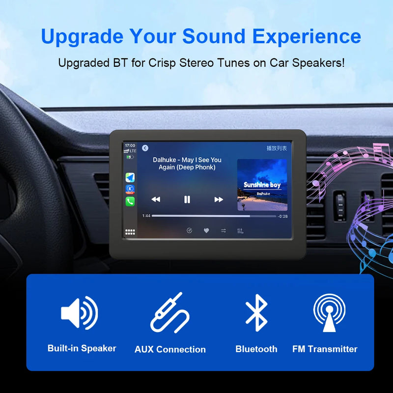 4.3" Portable Car Radio Universal Wireless CarPlay Android Auto Mirror Link Player with BT Audio AUX Stereo for Apple Android