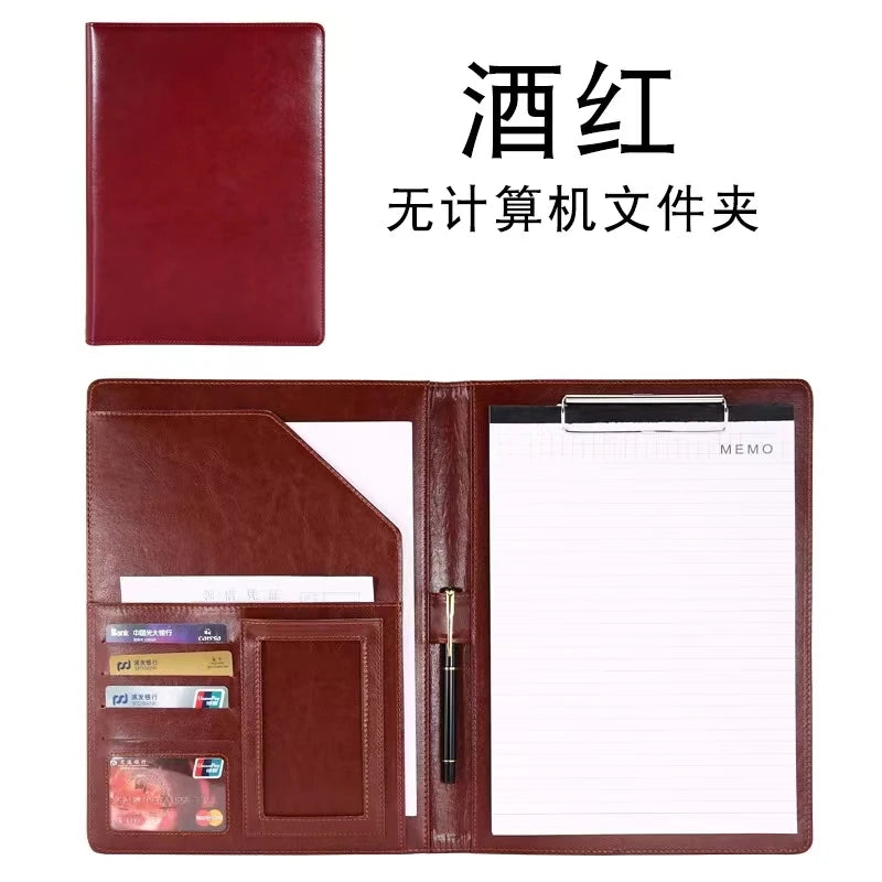 2026 A4 PU Leather Business Padfolio Organizer Case Vintage Binder Business Manager Document Pads Office File Folder