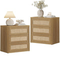 Rattan Night Stand Set of 2, Oversized 3-Drawer Nightstand, Large Bedside Table Boho End Table Storage Cabinet with, Customized
