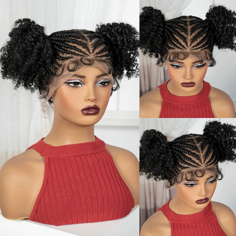Full Lace Cornrow Braided Wigs Synthetic Bantu Braided Lace Wig with Baby Hair Cosplay Wig for Women Girls Lace Front Braids Wig