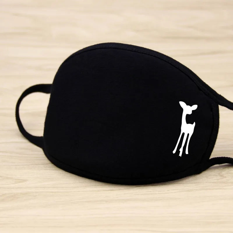 Black Cotton Mask Unisex Winter Warm Thickening Half Face Mouth Mask Cotton Cartoon Pattern Anti-Dust Anti-Respirator Mask