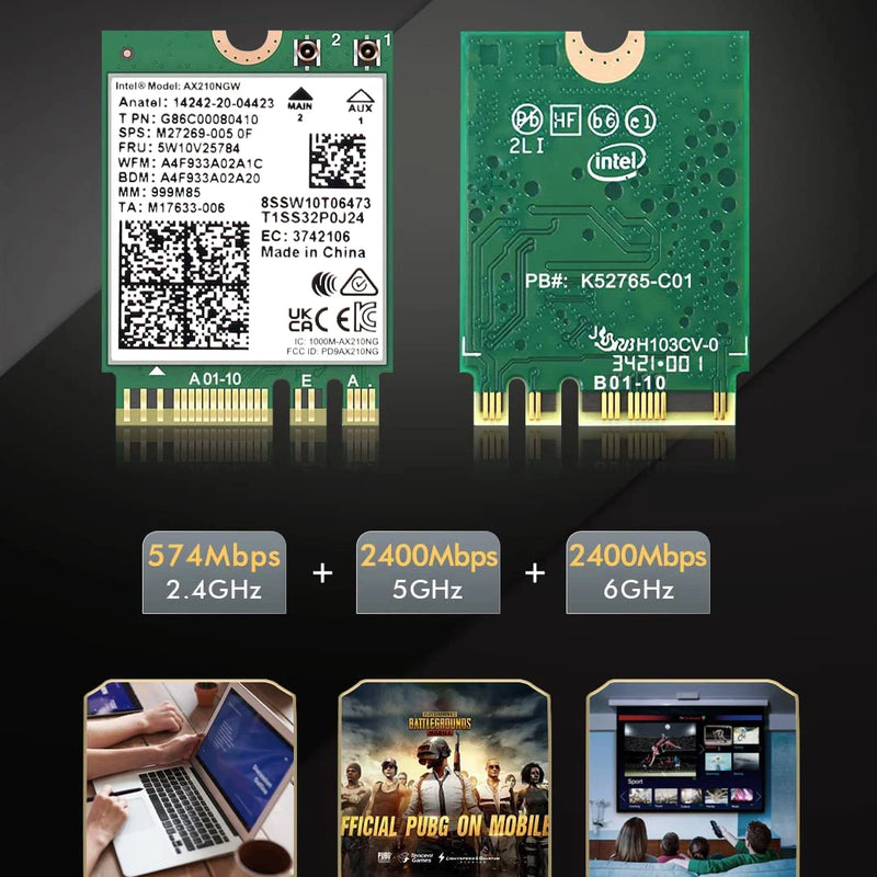 Dual Band AX210 Bluetooth 5.3 Wireless AX210NGW 2.4Gbps 802.11AX Wi - Fi 6 AX200 For Intel M.2 WiFi Card - Visuel 4 | SAMAG
