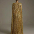 Ofherown Luxury Gold Sequin Evening Gown With Cape | SAMAG