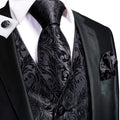 Men's Black Dress Vest Set with Tie Pocket Square Cufflinks - Jacquard Formal Tuxedo Waistcoat Suit Wedding - View 2 | SAMAG