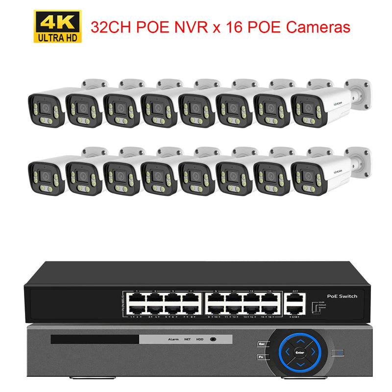 XMEYE 32CH 4K Security Camera System 8MP POE AI Camera 5MP Face Detection Outdoor Color Night Vision Video Surveillance NVR Set