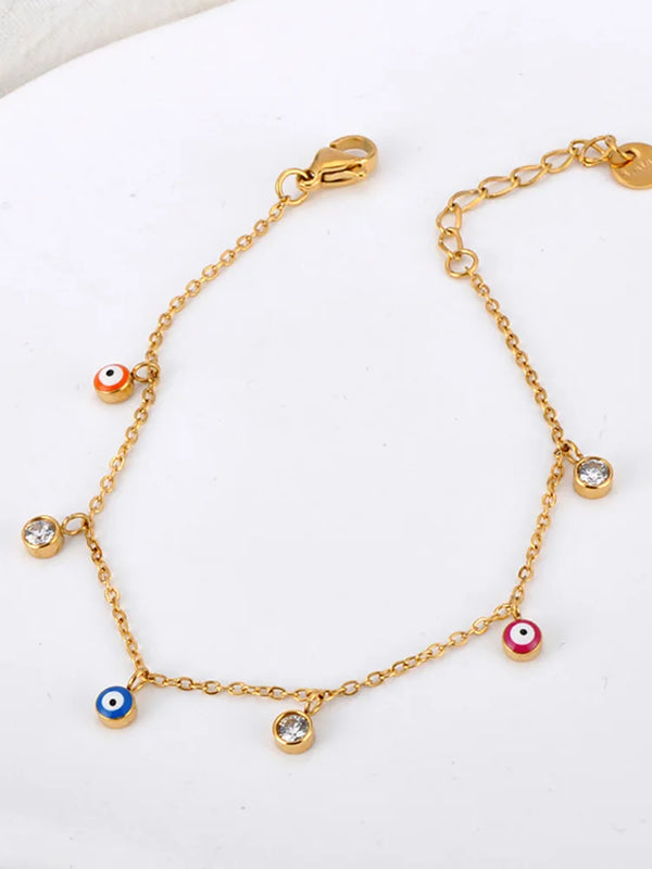 Lokaer Vintage Enamel Blue Eye Charm Bracelets for Women Stainless Steel Cubic Zirconia Chain Bracelet Waterproof Jewelry B24110