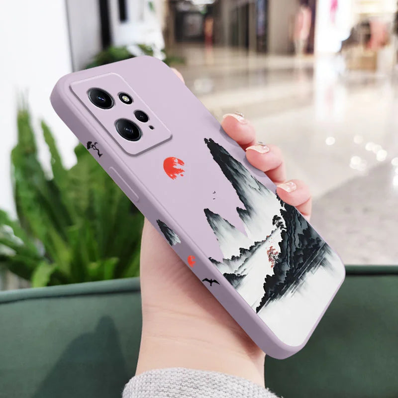 Sunset Red Phone Case For Xiaomi Redmi Note 13 12 12S 11 11S 10 10T 10S 9 9S 8 7 Pro Plus 4G 5G Liquid Silicone Cover