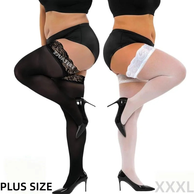 3XXL Women's Plus Size White Striped Lace Silk Stockings Black Fishnet Over Knee Thin Long Socks for Woman Girls 2026 NEW Summer