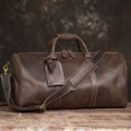 Vintage Men's Travel Bag Genuine Leather Hand Luggage Boston Bag Duffle Large Capacity Shoulder For 16 Inch Laptop NUPUGOO