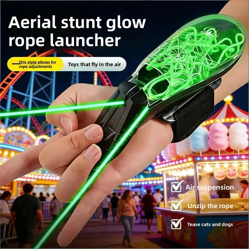 ZipString Luminous Rope Launcher Wristband Flying String Shooter Automatic Recoil Toy Night Glow Interactive Gift for Kids Pets