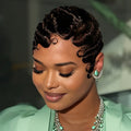 Elegant Human Hair Wave Pixie Cut Wig Layered Style For Women 180% Density Machine Made Hair