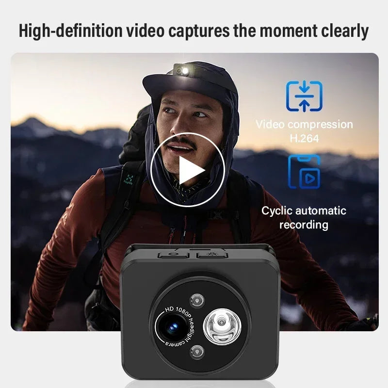 HD 1080p head mounted sports camera with 120 ° wide-angle night shooting suitable for motorcycle riding and aerial photography