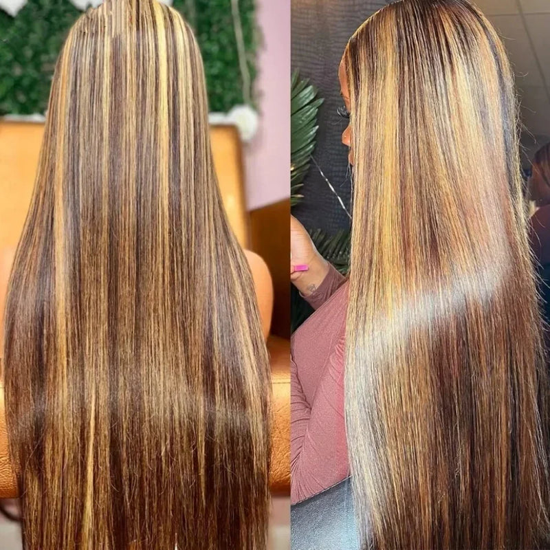 13x6 Extra Wide HD Lace P4/27 Highlight Straight Wig 200% High Density Silky Long Hair 13x4 Optional 16-40 Inch Pre Plucked Natural Hairline Glueless Wig