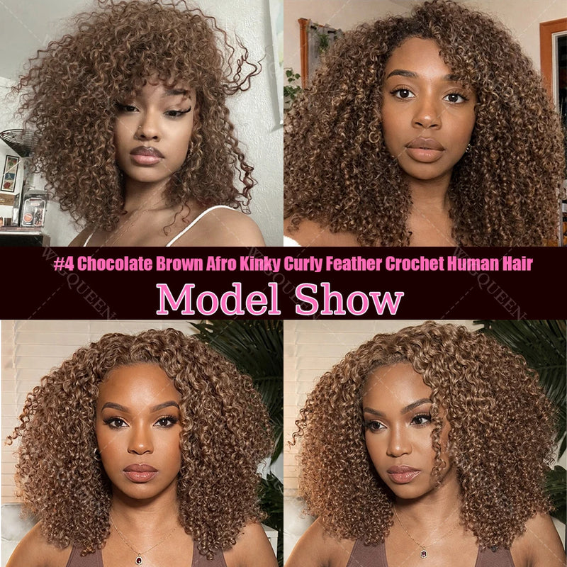 Feather Crochet Human Hair 4/27 Highlight Pixie Curl Bulk Hair Extensions Lightweight Small Spirals Curly Crochet Hair For Braid