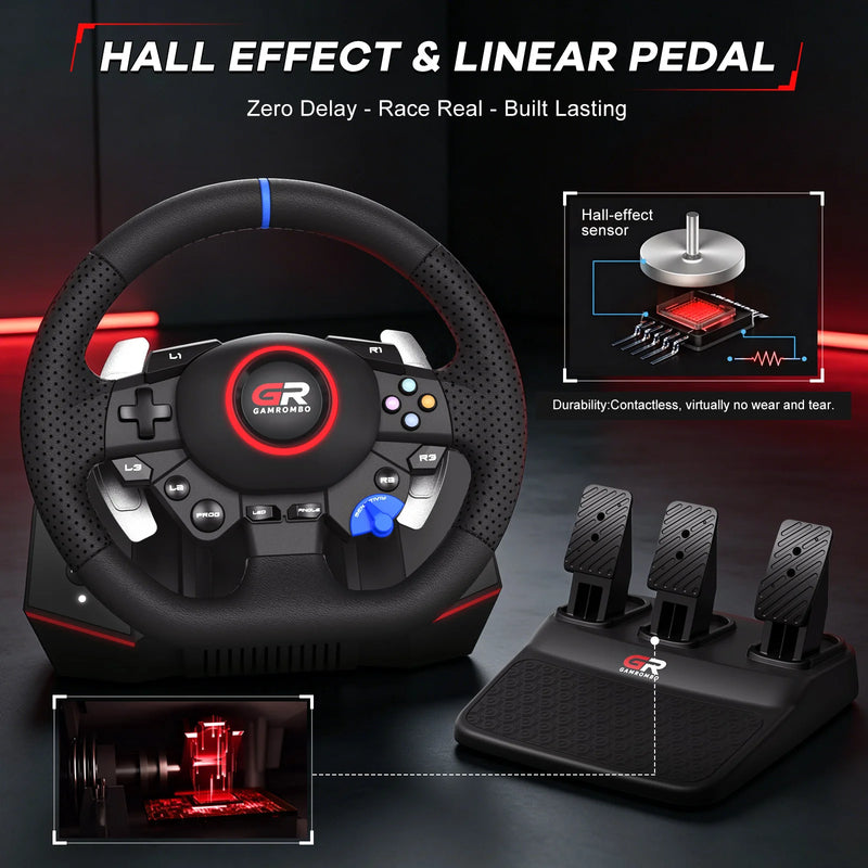 Game Steering Wheel For PS5/PS4/PC Leather 270°&900° Adjustment W/RGB Hall Effect Macro Linear 3Pedals Simulator Racing Wheels
