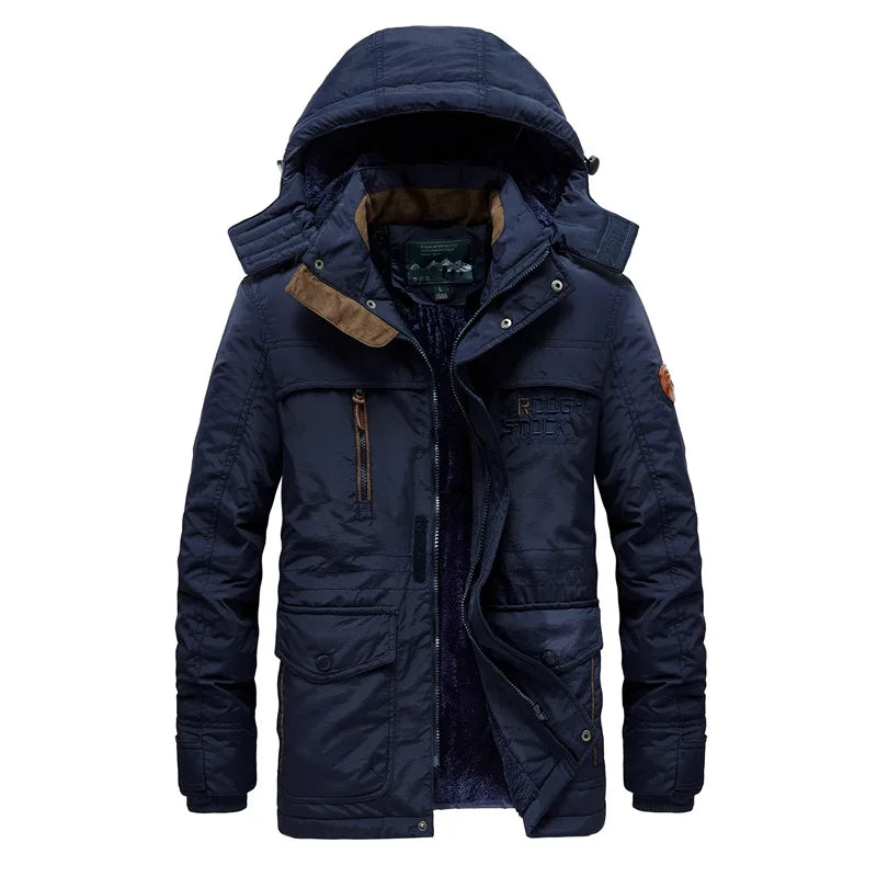 Men's Casual Winter Thick Warm Parkas Windproof Overcoats Male Military Fleece-lined Hooded Down Jackets Outdoors Long Coats