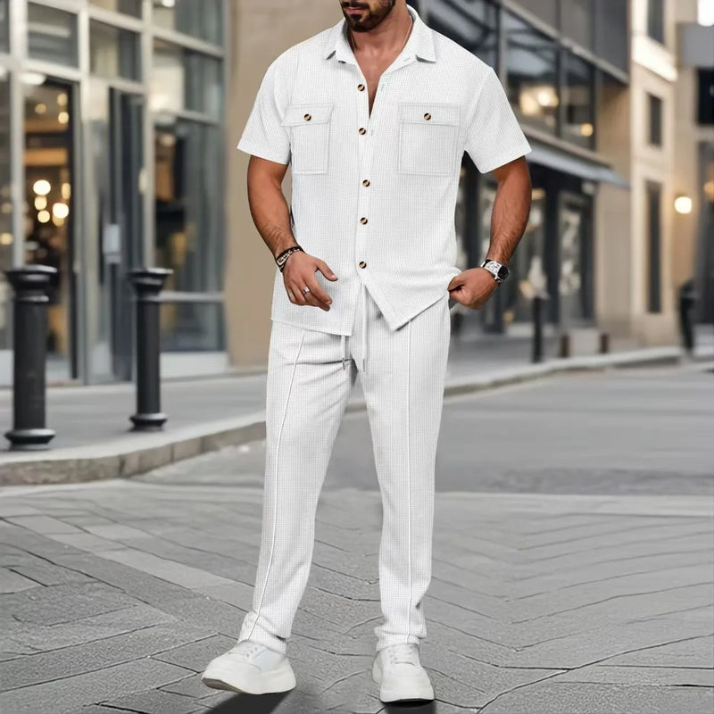Cross-Border Men's Summer New Solid Color Button-Up | SAMAG