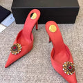 2026Women's new satin pointed toe toe water diamond high heels slippers party wedding high heels women's sandals