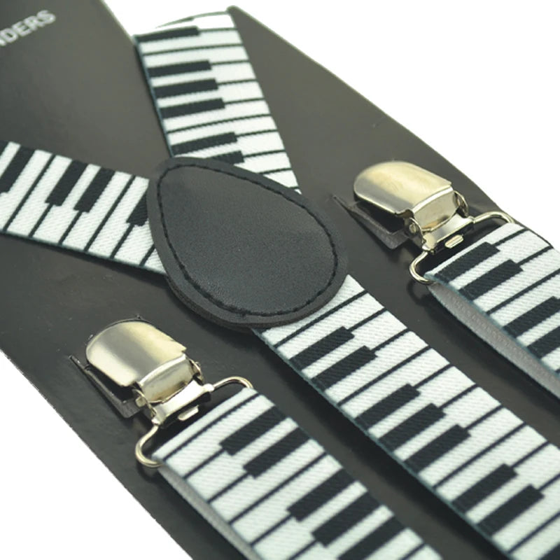 Women Unisex Clip - on Braces 1 Inch Wide Fashion "4 Piano Key Board" Mix Elastic Slim Y - back Suspenders - Visuel 4 | SAMAG
