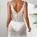 Women Sexy Knitted Halter Tight Cover Ups 2024 Summer Hollow See Through Beach Dress Short Skirt Sunscreen Solid Cover Up