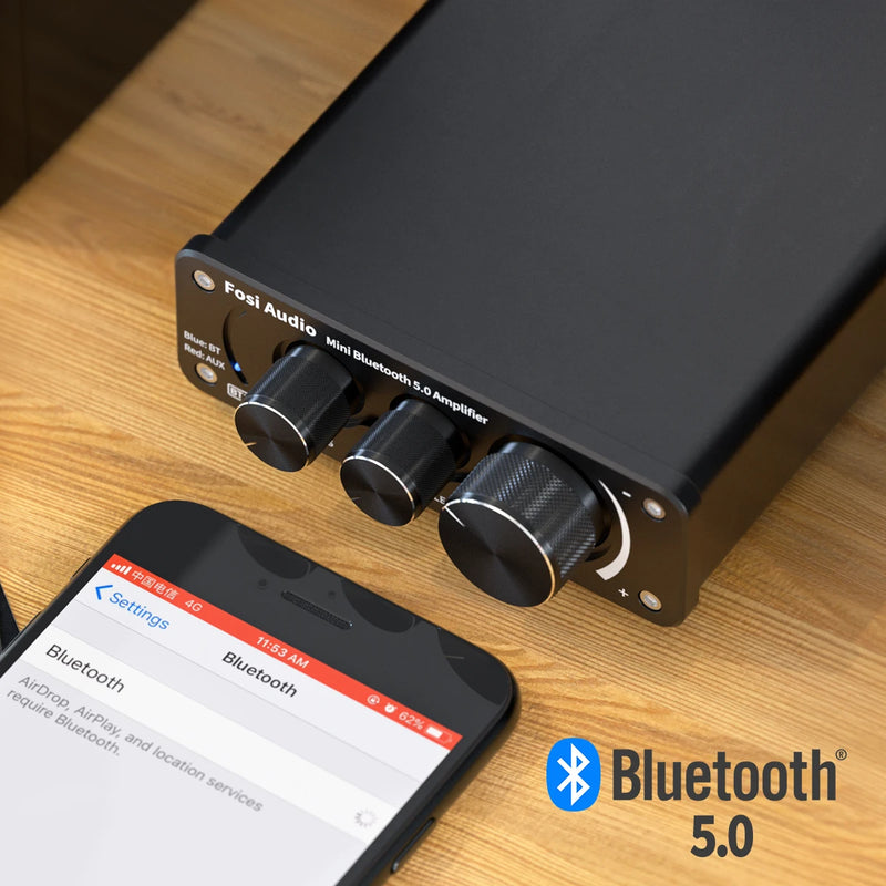 Fosi Audio BT10A Mini Bluetooth Amplifier 2 Channel Amp for Home Speakers Treble & Bass HiFi Stereo Sound Amplifier 50W*2