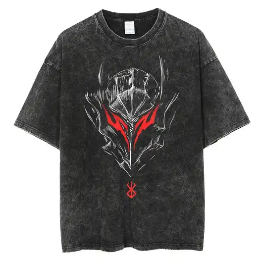 Japanese Anime Berserk Retro Washed T-shirt Men and Women New Summer Harajuku Clothing Casual Round Neck Short Sleeved Top