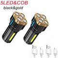 5LED High Power Led Flashlights Rechargeable Camping Spotlight with Side Light 3 Lighting Modes for Camping Adventure Outdoor