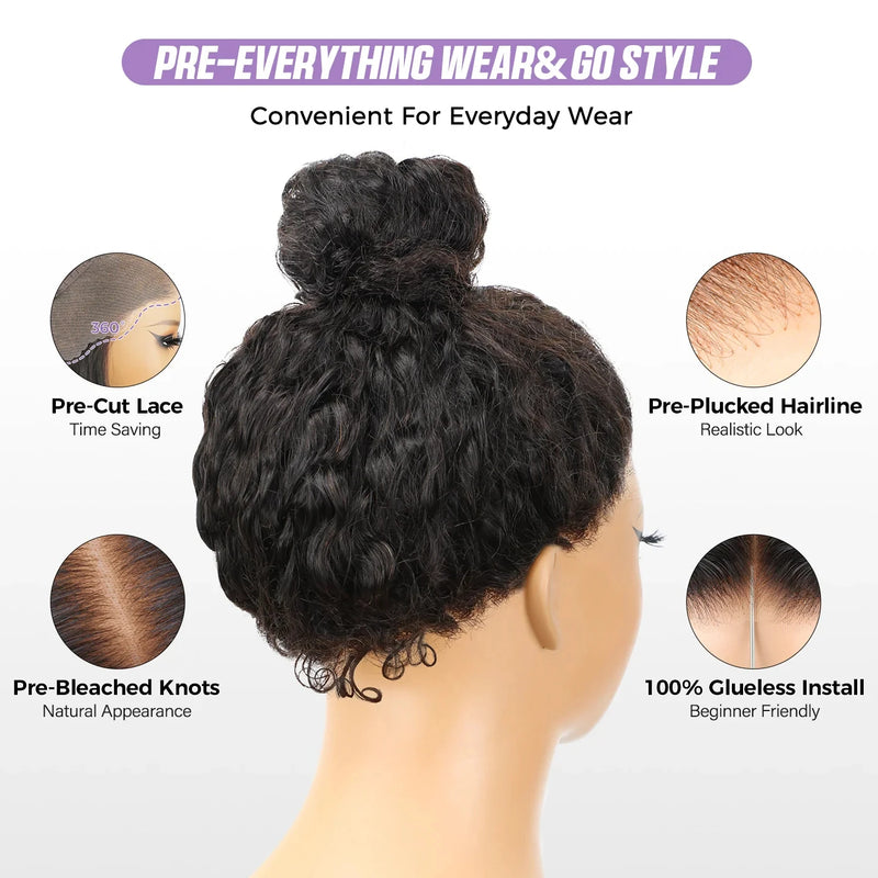 40 Inch Invisible Strap 360 Transparent Full Lace Glueless Wig Invisible Drawstring Wig Kinky Straight Ready To Wear HD Lace Front Human Hair Wigs Wear & Go
