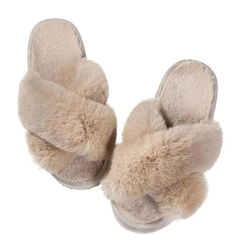 Shevalues Fashion Fluffy Home Slippers For Women Winter Indoor Open Toe Furry Cotton Shoes New Casual Furry Cozy Soft Slippers