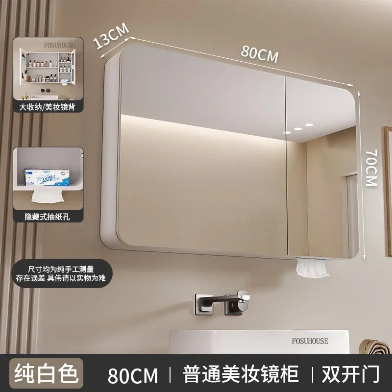 Minimalist Modern Arc-shaped Smart Bathroom Mirror Cabinets Home Furniture Wall-mounted Bathroom Mirror Cabinet with Lighting b