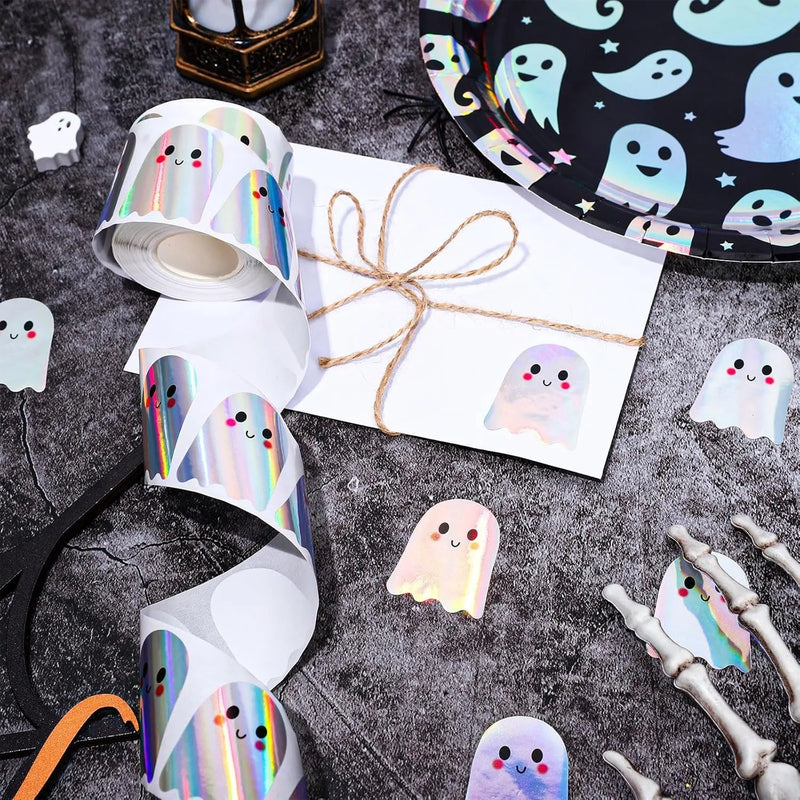 100-500pcs Silver Cute Halloween Stickers Party Halloween Gift Wrapping Label Scrapbook Cartoon Rewards Stationery Stickers