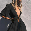 Women's Summer Dress Lady Lace Boho Beach Swimsuit Bikini Cover Up Lace-Up Long Blouse Hollow Out Sun Protection Cardigan Shawl